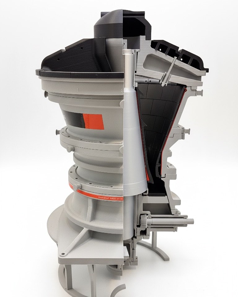 Cone crusher cut away to show the inside